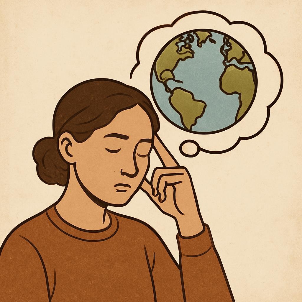 someone thoughtfully imagining the planet Earth in their mind